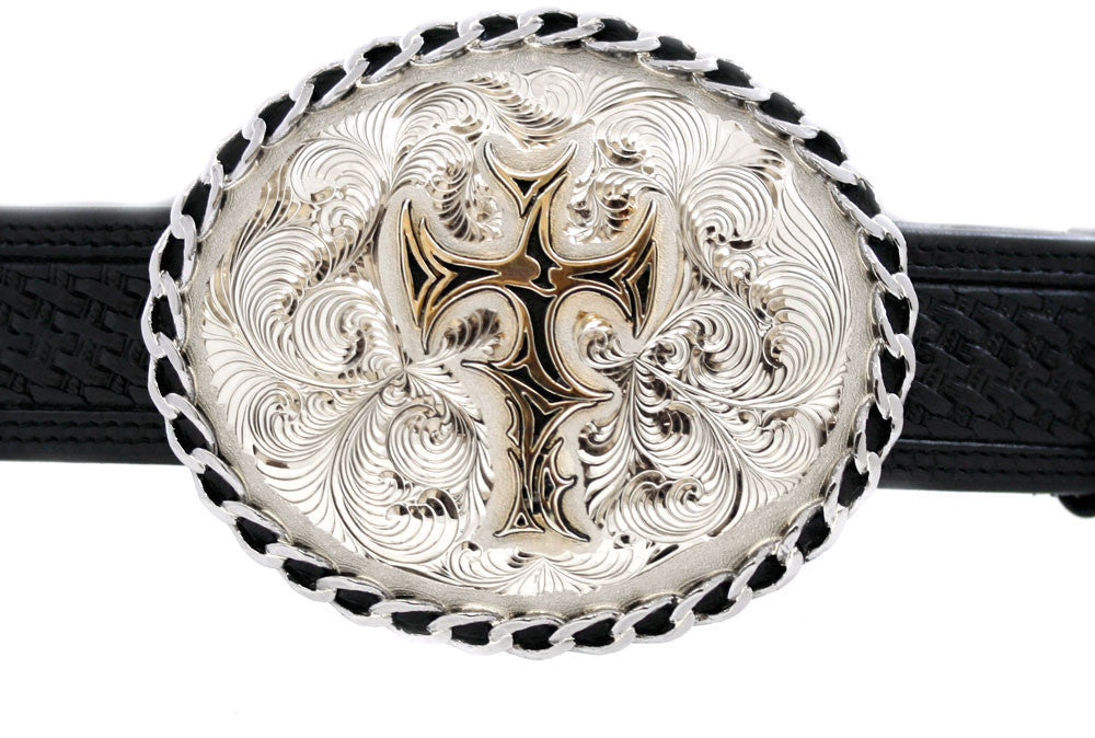 Supersmith Engraved Nickel Cross Trophy Belt Buckle