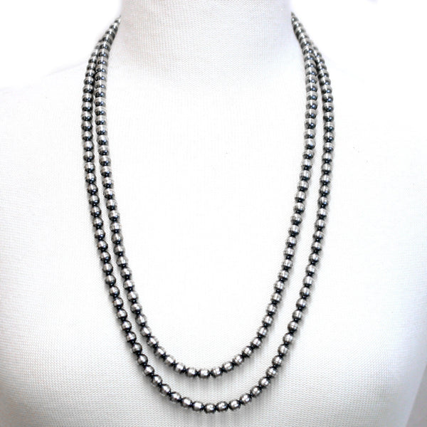 Traditional Sterling Silver Antiqued Beaded Navajo Necklace
