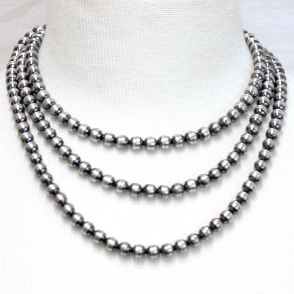 Traditional Sterling Silver Antiqued Beaded Navajo Necklace