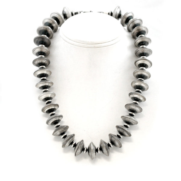 Traditional Sterling Silver Antiqued Beaded Navajo Necklace