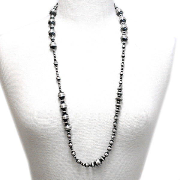 Traditional Sterling Silver Antiqued Beaded Navajo Necklace
