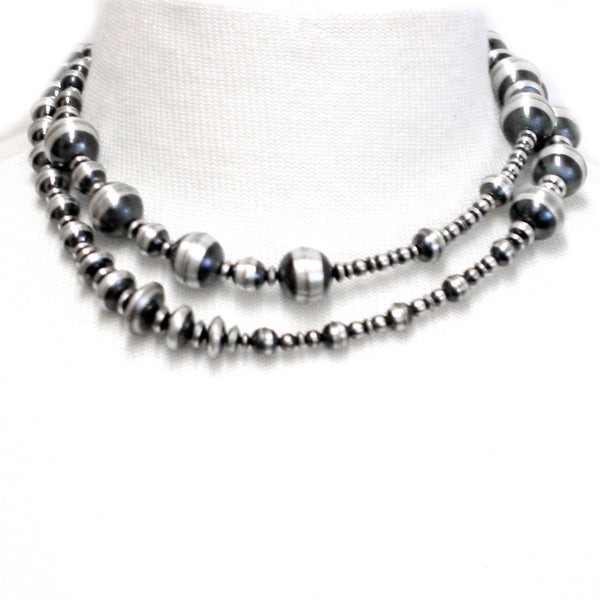 Traditional Sterling Silver Antiqued Beaded Navajo Necklace