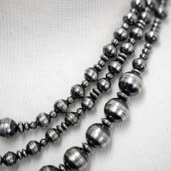 Traditional Sterling Silver Antiqued Beaded Navajo Necklace