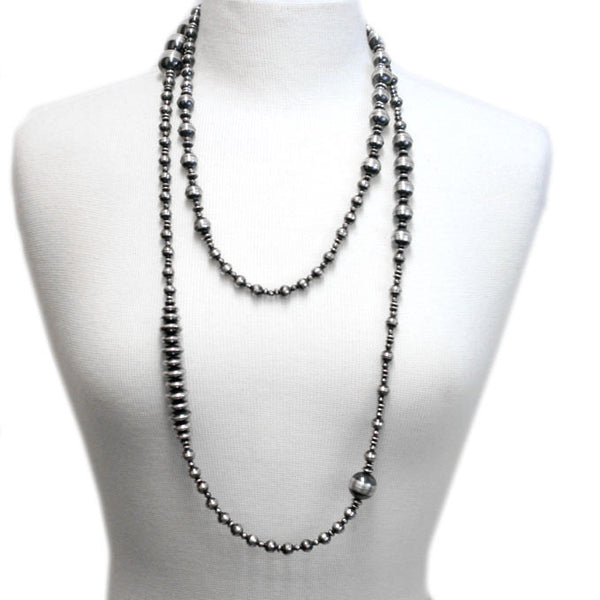 Traditional Sterling Silver Antiqued Beaded Navajo Necklace