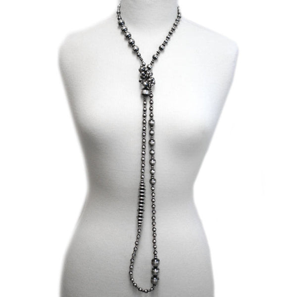 Traditional Sterling Silver Antiqued Beaded Navajo Necklace