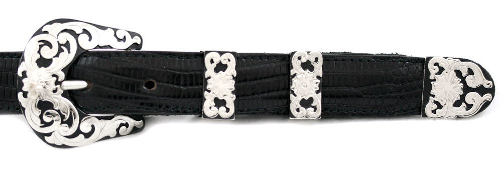 Engraved Nickel and Black Two-Tone Belt Buckle