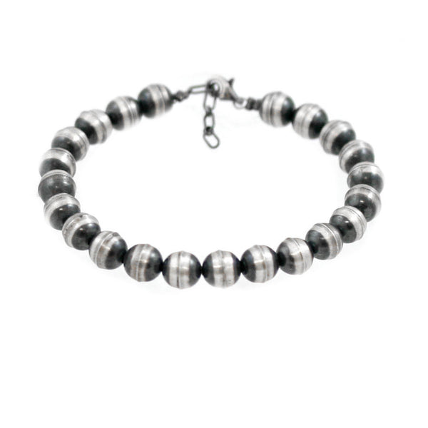 Traditional Sterling Silver Antiqued Beaded Navajo Bracelet
