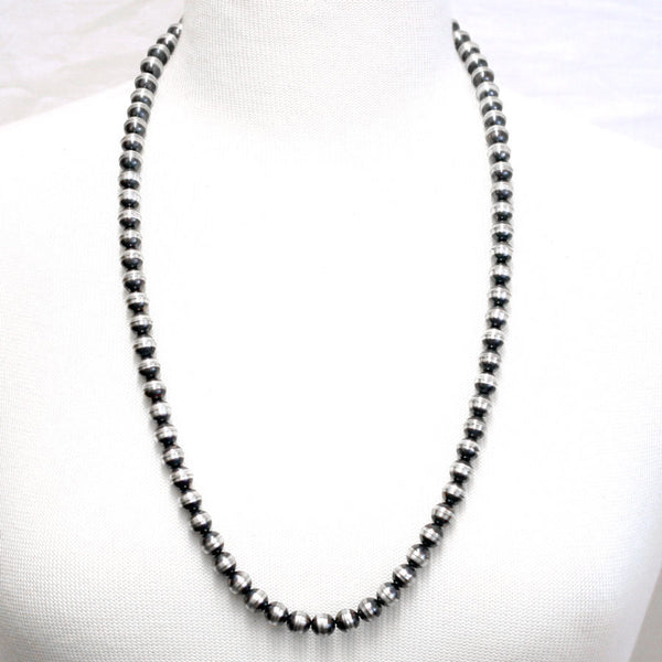 Traditional Sterling Silver Antiqued Beaded Navajo Necklace