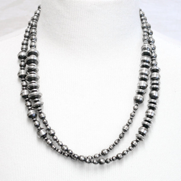 Traditional Sterling Silver Antiqued Beaded Navajo Necklace