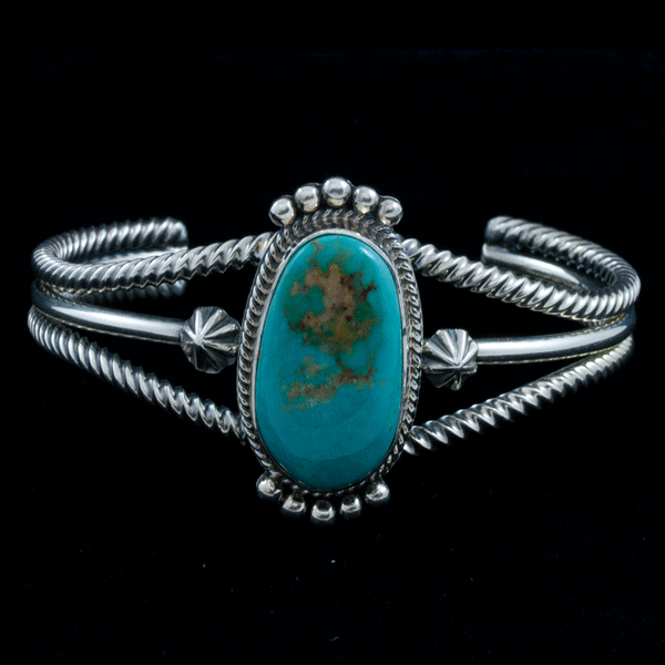 Aaron Toadlena Spiral Crow Springs Turquoise Sterling Silver Bracelet