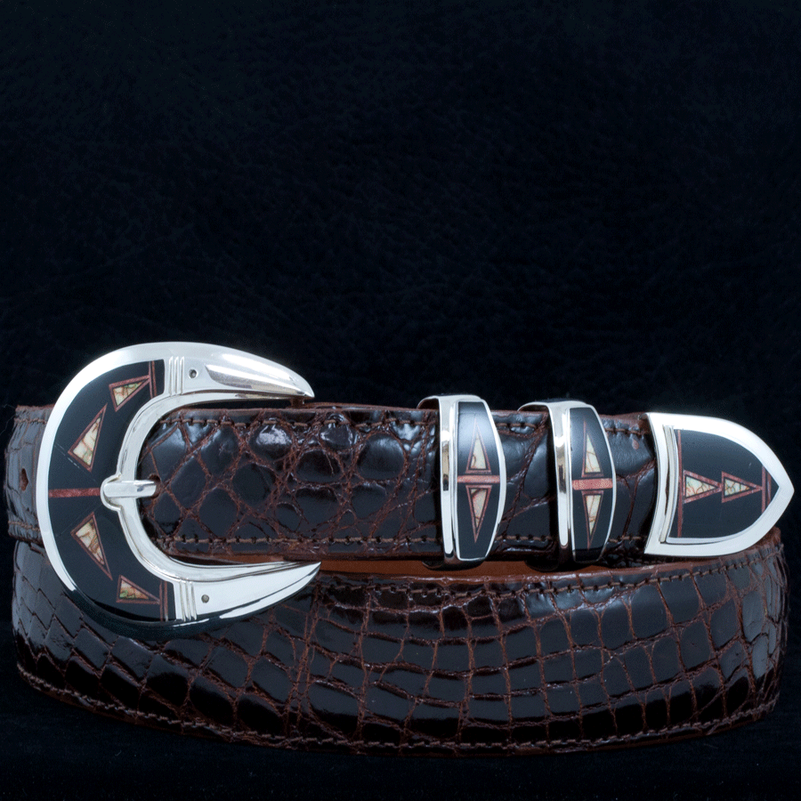 Supersmith Opal, Jade & Spiny Oyster 1" Inlaid Ranger Belt Buckle