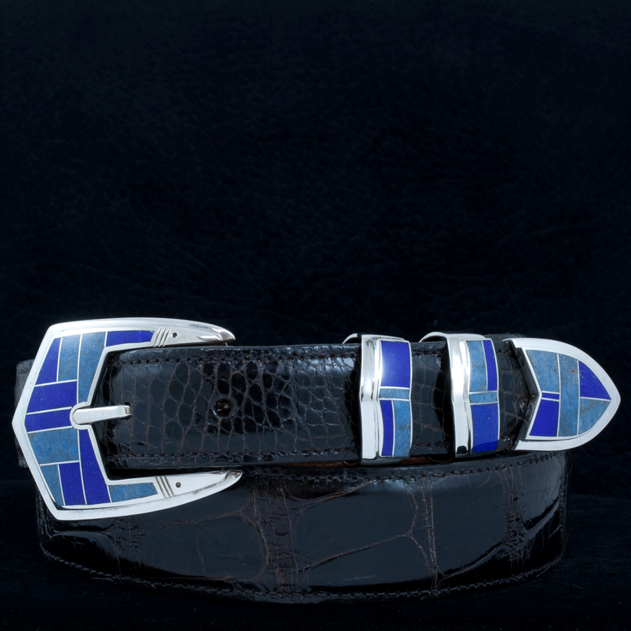 Supersmith Dark Blue & Denim Lapis Lazuli 1" Inlaid Ranger Belt Buckle