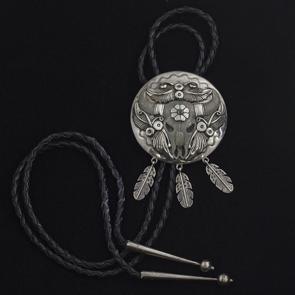 Sterling Silver Belt Buckle and Leather Bolo Set