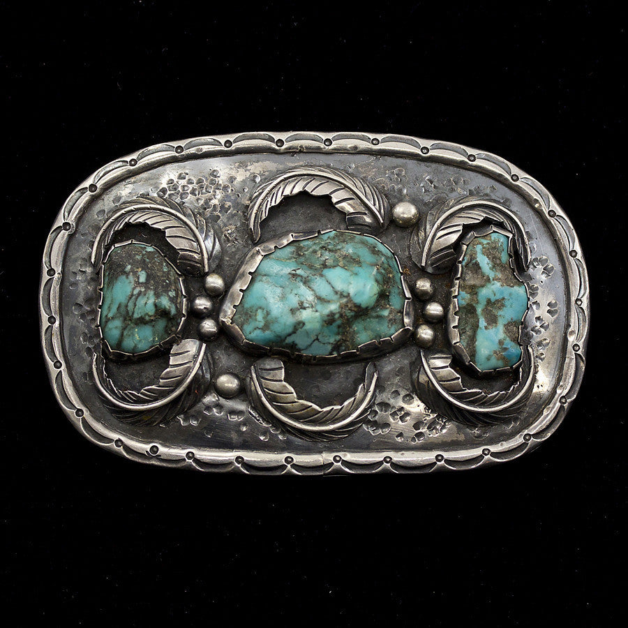 Estate Sterling Silver and Turquoise 4 1/2" Belt Buckle