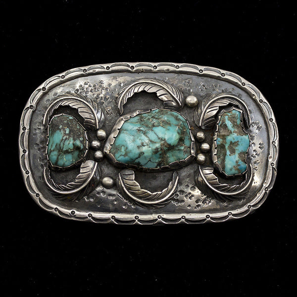 Estate Sterling Silver and Turquoise 4 1/2" Belt Buckle
