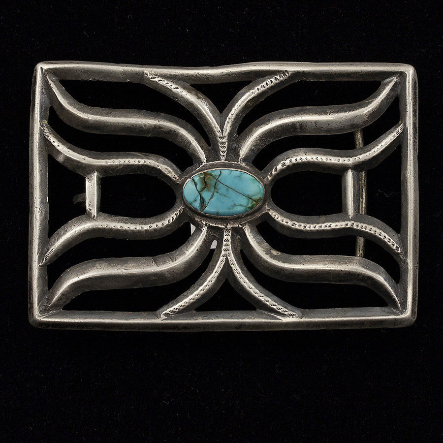 Estate Sterling Silver and Turquoise 3 3/4" Belt Buckle