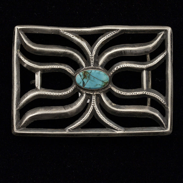 Estate Sterling Silver and Turquoise 3 3/4" Belt Buckle