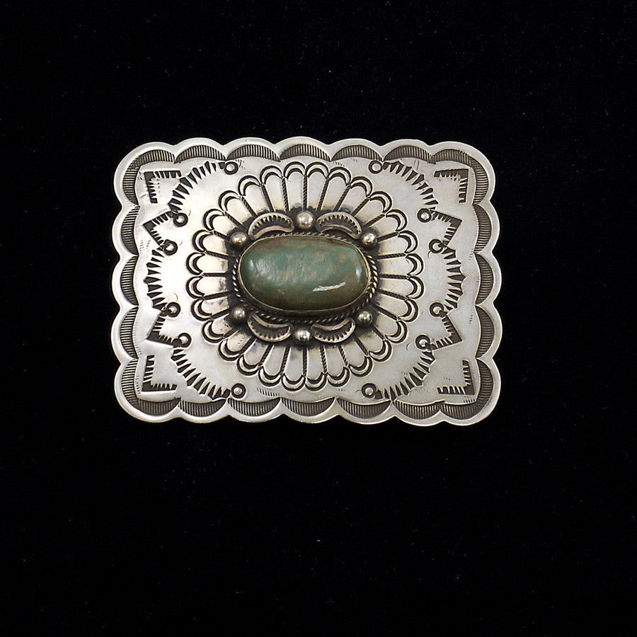 Sterling Silver and Turquoise Belt Buckle and Bolo Set