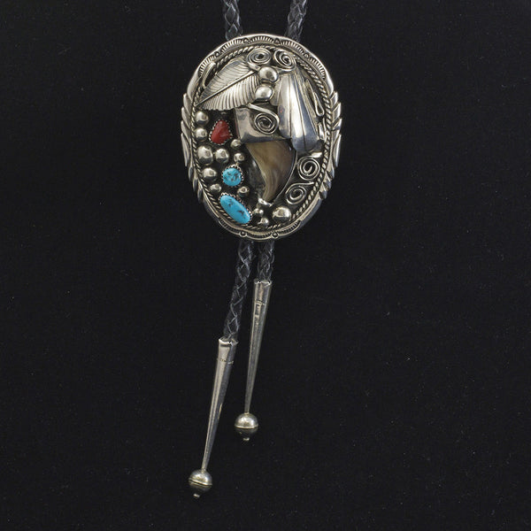 Bear Claw, Turquoise & Red Coral Belt Buckle and Bolo Set