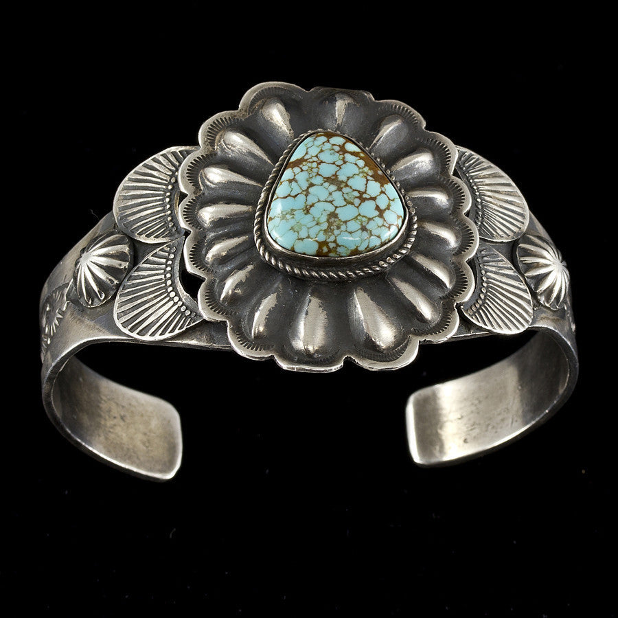 Floral Turquoise Cuff Bracelet - Sterling Silver