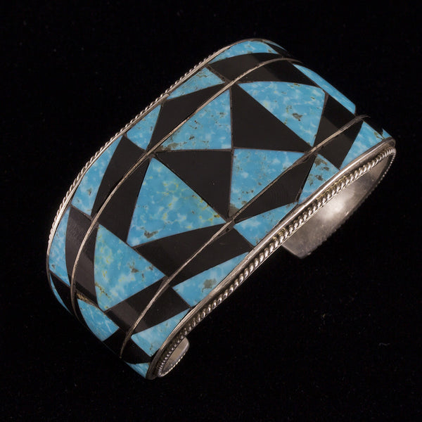 Turquoise and Onyx Cuff Bracelet - Sterling Silver