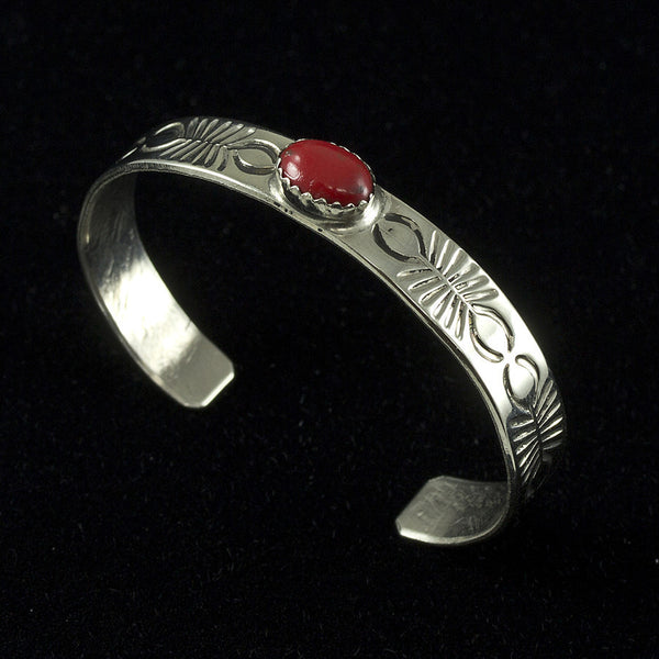 Child's Red Coral Cuff Bracelet - Sterling Silver