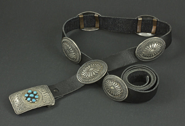 Navajo Sterling Silver & Turquoise 55" 6 Concho Belt