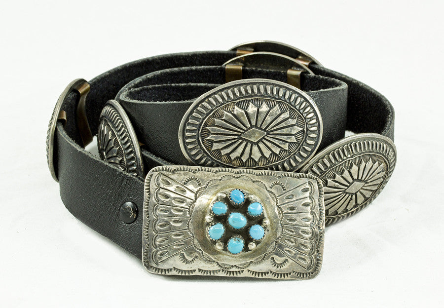 Navajo Sterling Silver & Turquoise 55" 6 Concho Belt