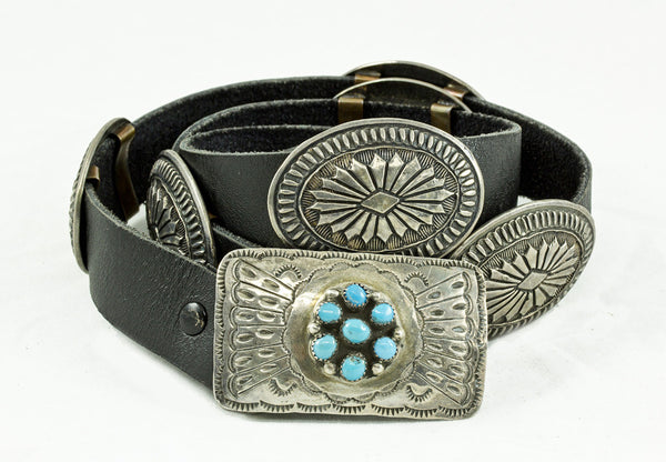 Navajo Sterling Silver & Turquoise 55" 6 Concho Belt