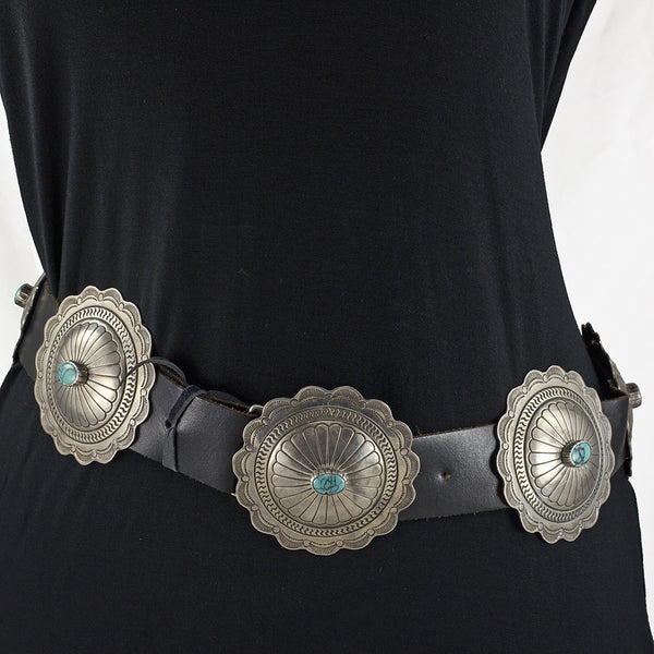 Sterling Silver & Turquoise 7 Concho Belt