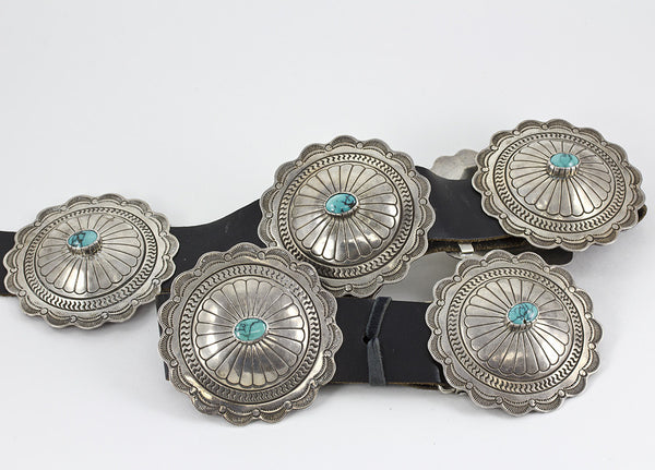 Sterling Silver & Turquoise 7 Concho Belt