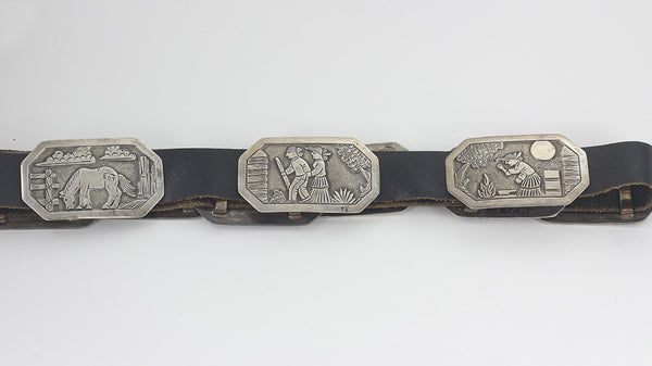 Navajo Silver Story Teller 44" Concho Belt