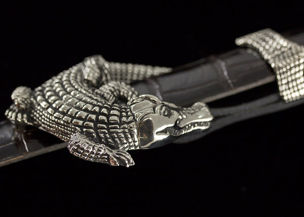 Alexander Kalifano White Bronze 1" Crocodile Belt Buckle