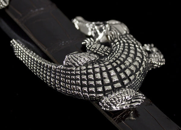 Alexander Kalifano White Bronze 1" Crocodile Belt Buckle