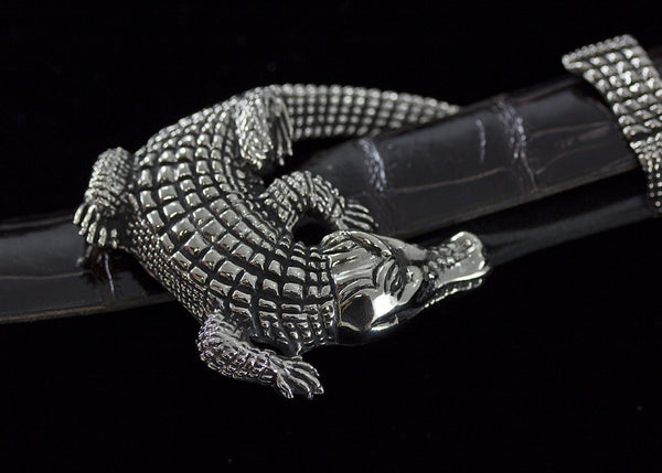 Alexander Kalifano White Bronze 1" Crocodile Belt Buckle