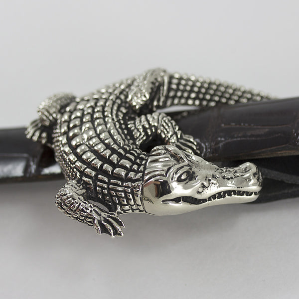 Alexander Kalifano White Bronze 1" Crocodile Belt Buckle