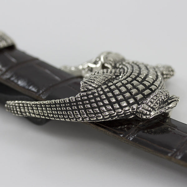 Alexander Kalifano White Bronze 1" Crocodile Belt Buckle