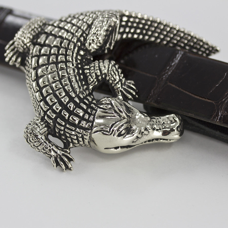 Barabas Men Silver Buckle Solid Color Crocodile Snake Belt BK807 Blue Cobra
