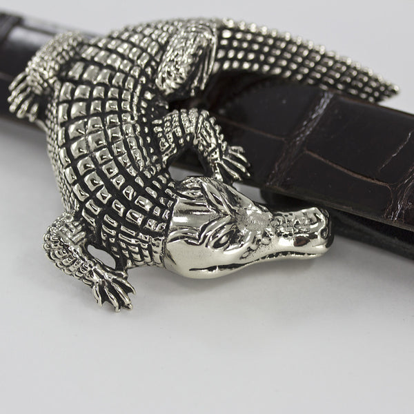 Alexander Kalifano White Bronze 1" Crocodile Belt Buckle