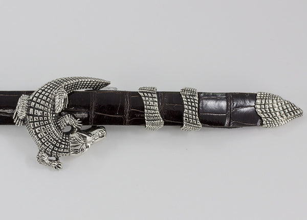 Alexander Kalifano White Bronze 1" Crocodile Belt Buckle