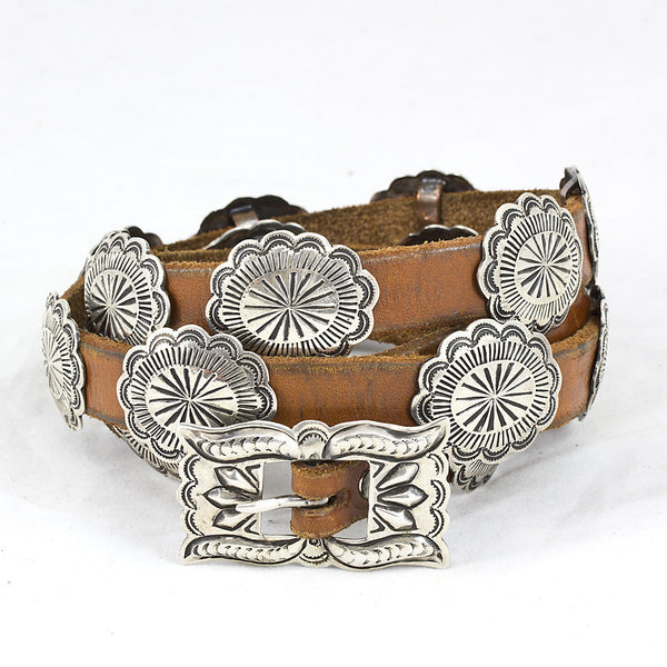 Sterling Silver and Brown Leather 36" Concho Belt