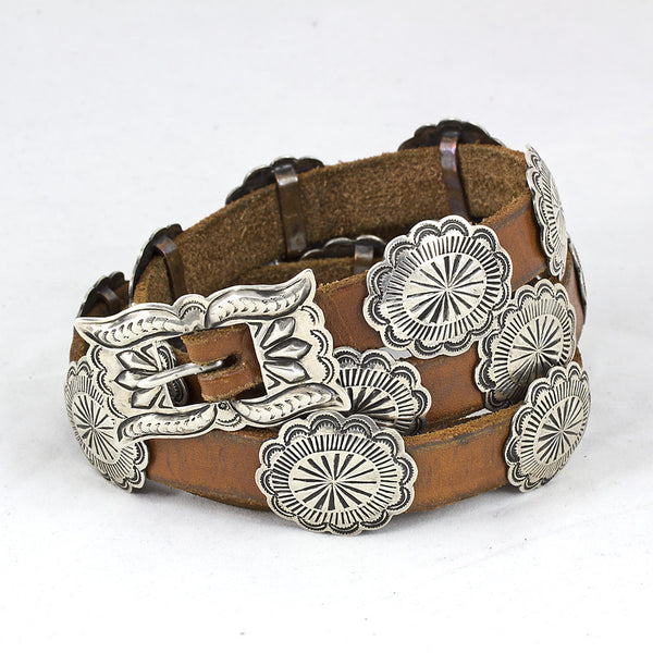 Sterling Silver and Brown Leather 36" Concho Belt