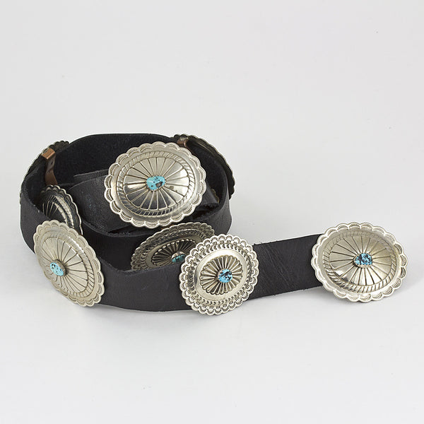 Classy Sterling Silver and Turquoise 47" Concho Belt