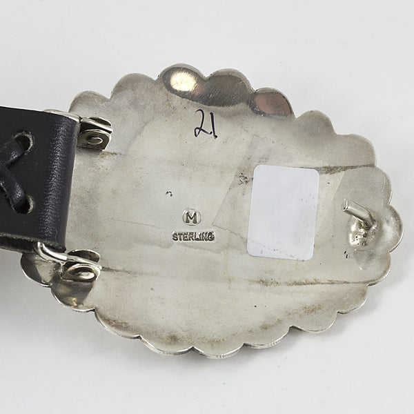 Elegant Sterling Silver and Black Leather 43" Concho Belt