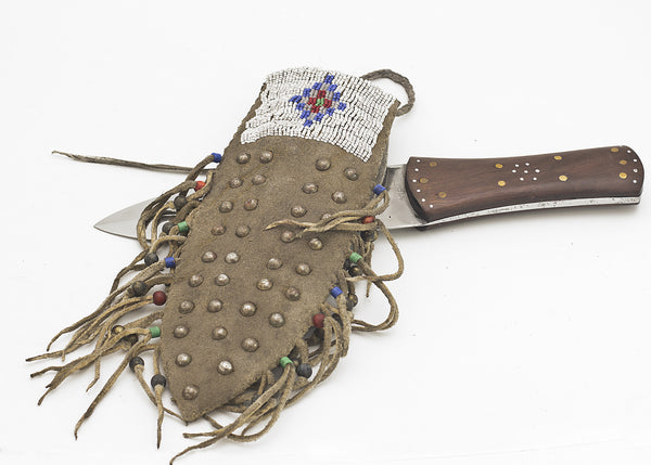 Plains Style Leather Knife Sheath with Knife and Display Case by Russ Kruse