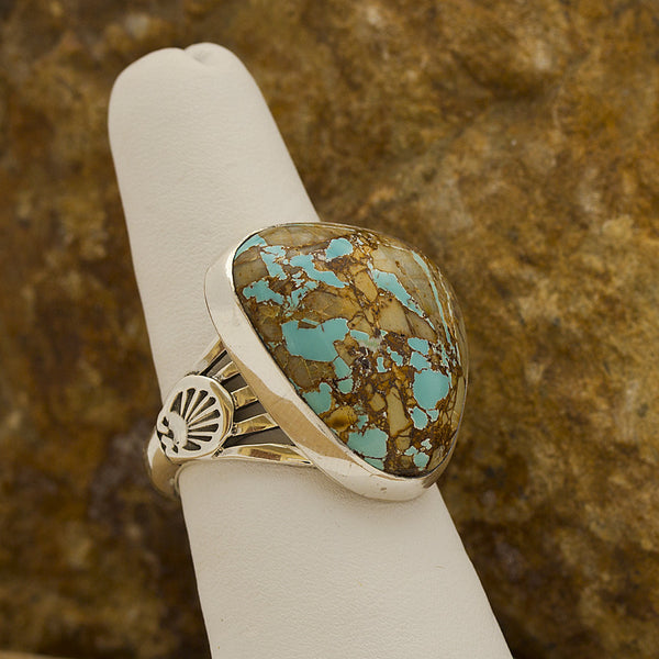 Navajo Archipelago Boulder Turquoise Sterling Silver Ring  SIZE 9