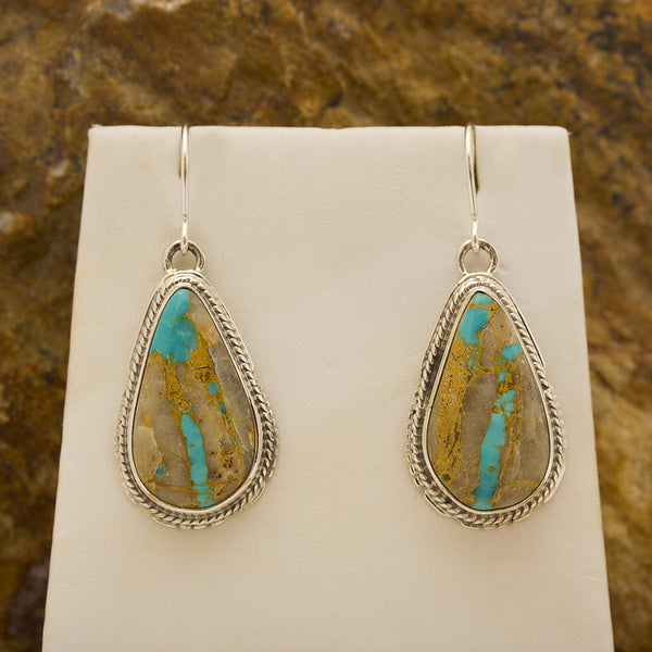 Navajo Drop of Life Boulder Turquoise Sterling Silver Earrings
