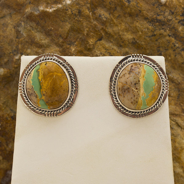 Navajo Worldy Boulder Turquoise Sterling Silver Earrings