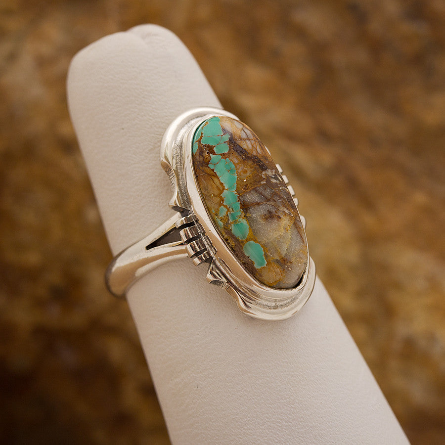 Navajo Moon Boulder Turquoise Sterling Silver Ring  SIZE 6
