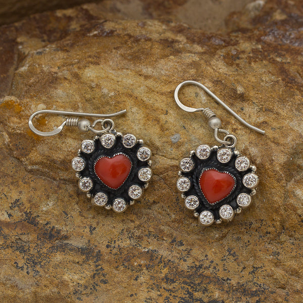 Don Lucas Coral and Cubic Zirconia Heart Earrings